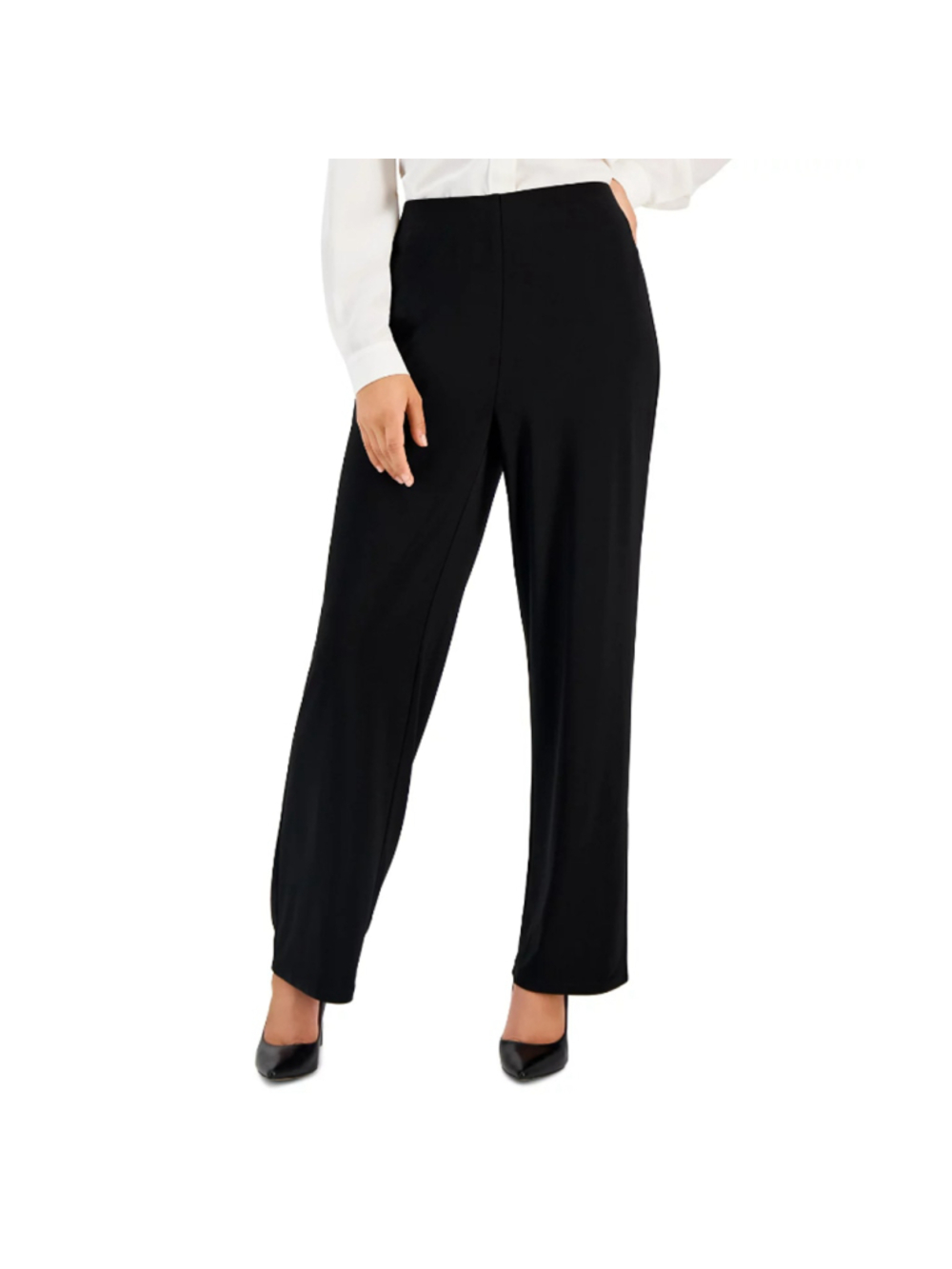 Anne Klein Women's XL Petite Black Pull On Mid-Rise Wide-Leg Dress Pants NWT